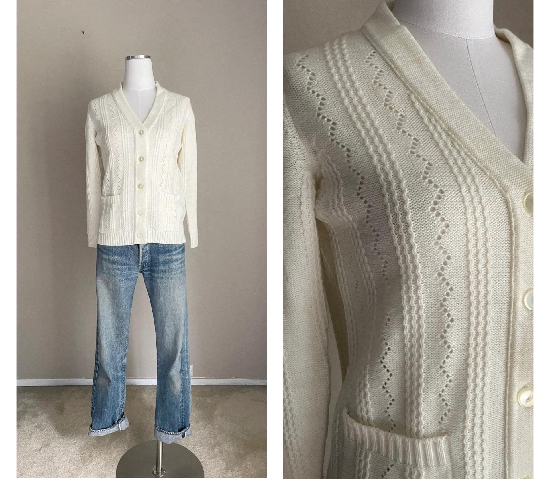Vintage 70s Sears Sweater Cardigan Womens Medium Beige