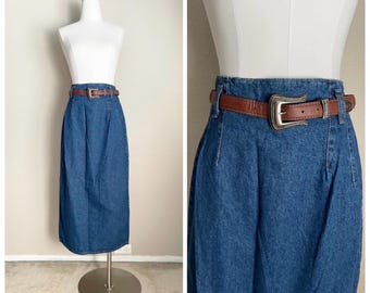 Vintage 90s Denim Jean Straight Midi Skirt - 28