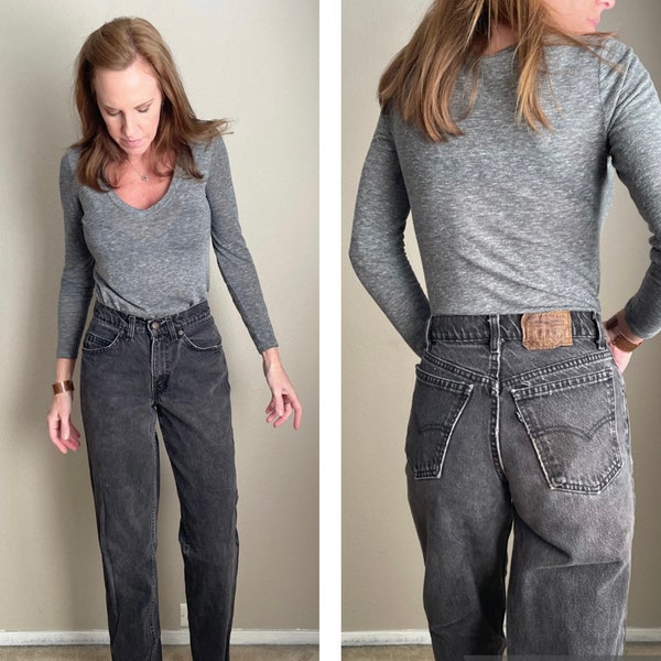 vintage 80s usa hizo 550 estudiantes levi's jeans de mezclilla descoloridos negros de cintura media alta - mujeres 25x30
