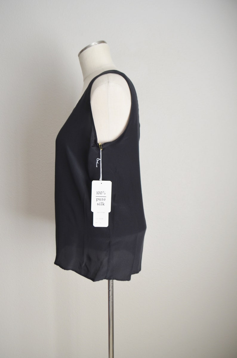 black silk tank vintage 90s black silk tank sleeveless blouse deadstock top womens small medium