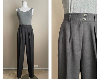 vintage 90s heather medium gray wide pleated roomy trousers - 26x30 - 26 trousers / women's high waisted trousers