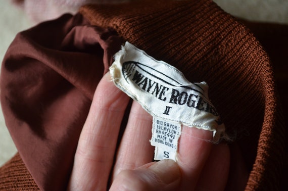 vintage 80s mini flouncy brown summer knit skirt … - image 10
