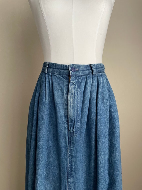 Vintage '80s Ralph Lauren Denim Pleated Midi Skir… - image 5