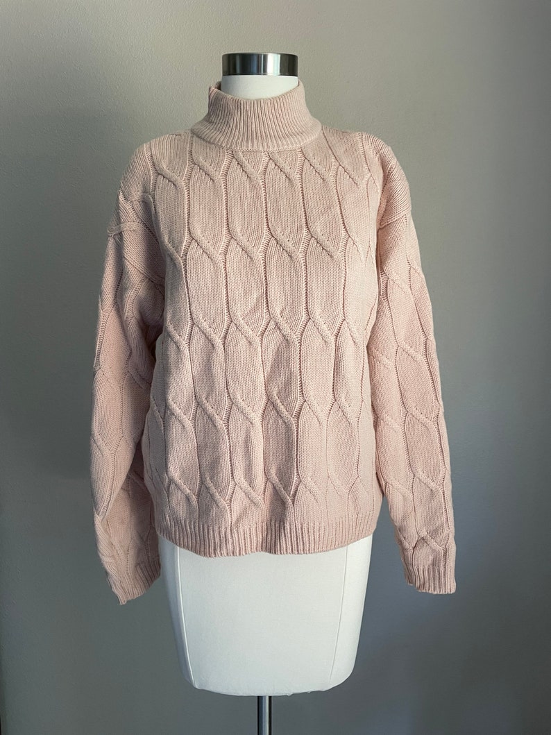 vintage rose 1980s cableknit boxy lambswool sweater medium / large image 6