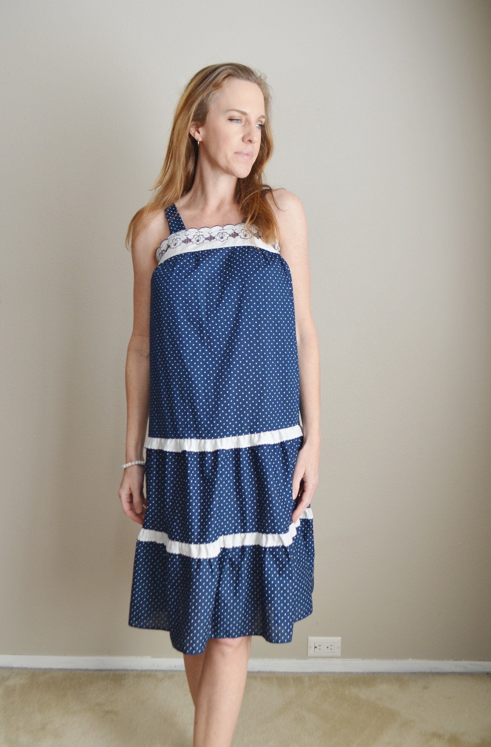 Peasant sundress / vintage 80s polka dot summer sundress Etsy 日本