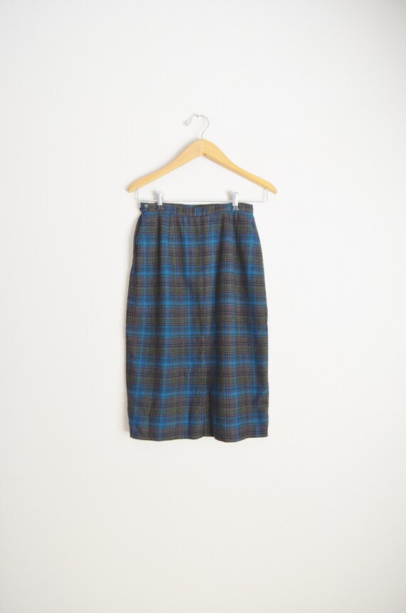 vintage 80s blue green plaid pencil high waisted … - image 8