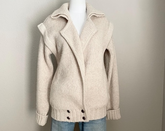 Vintage 80s Peter G's General Store Oatmeal Heather Tan Wool Cardigan Sweater | Women's medium