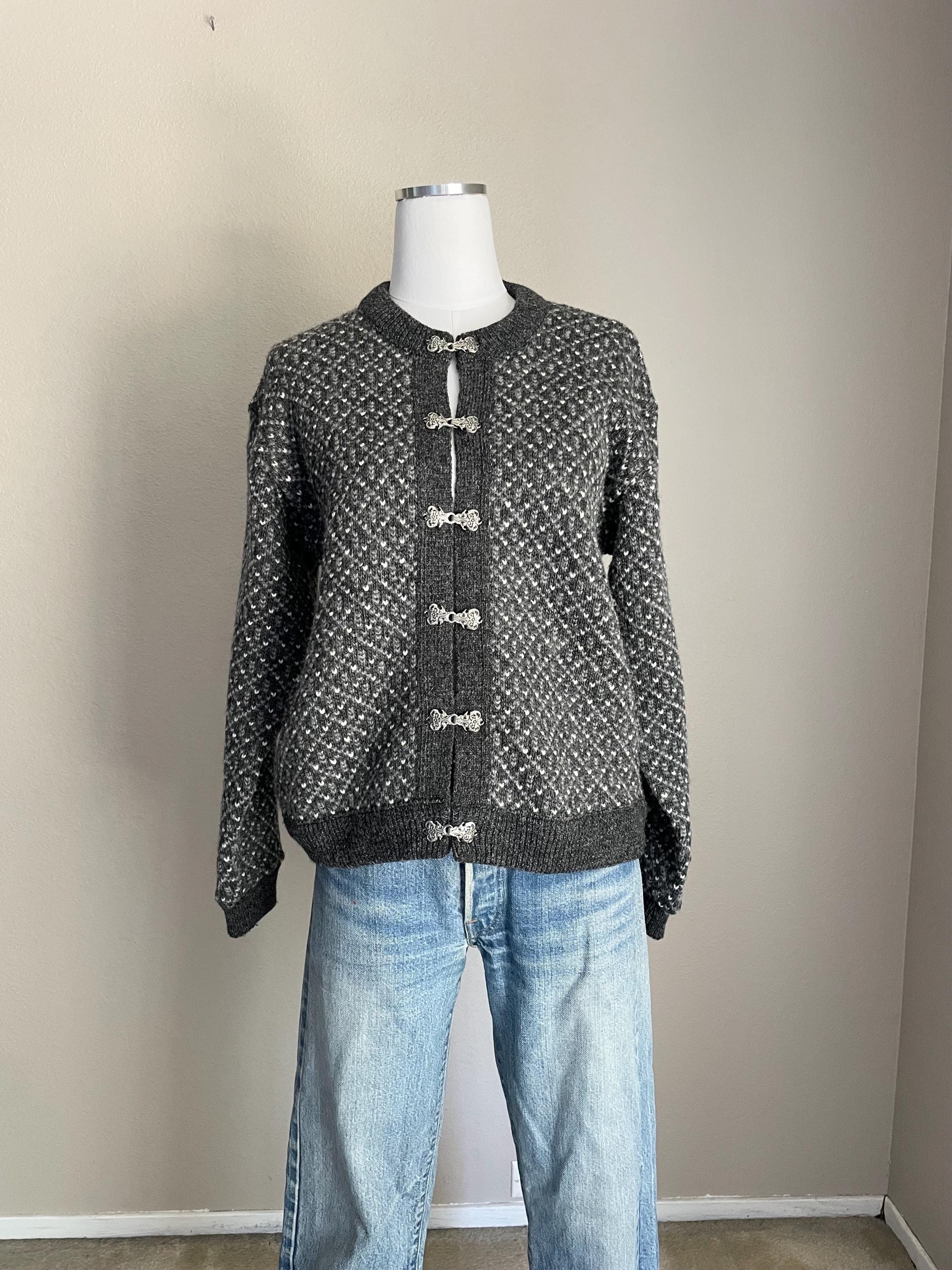 Vintage L.L. Bean Gray Wool Nordic Cardigan Sweater Women 