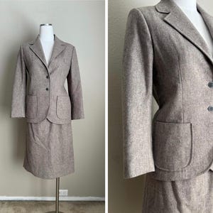 Vintage 60s Wool Beige Gray Pendleton Skirt Jacket Suit Set - small