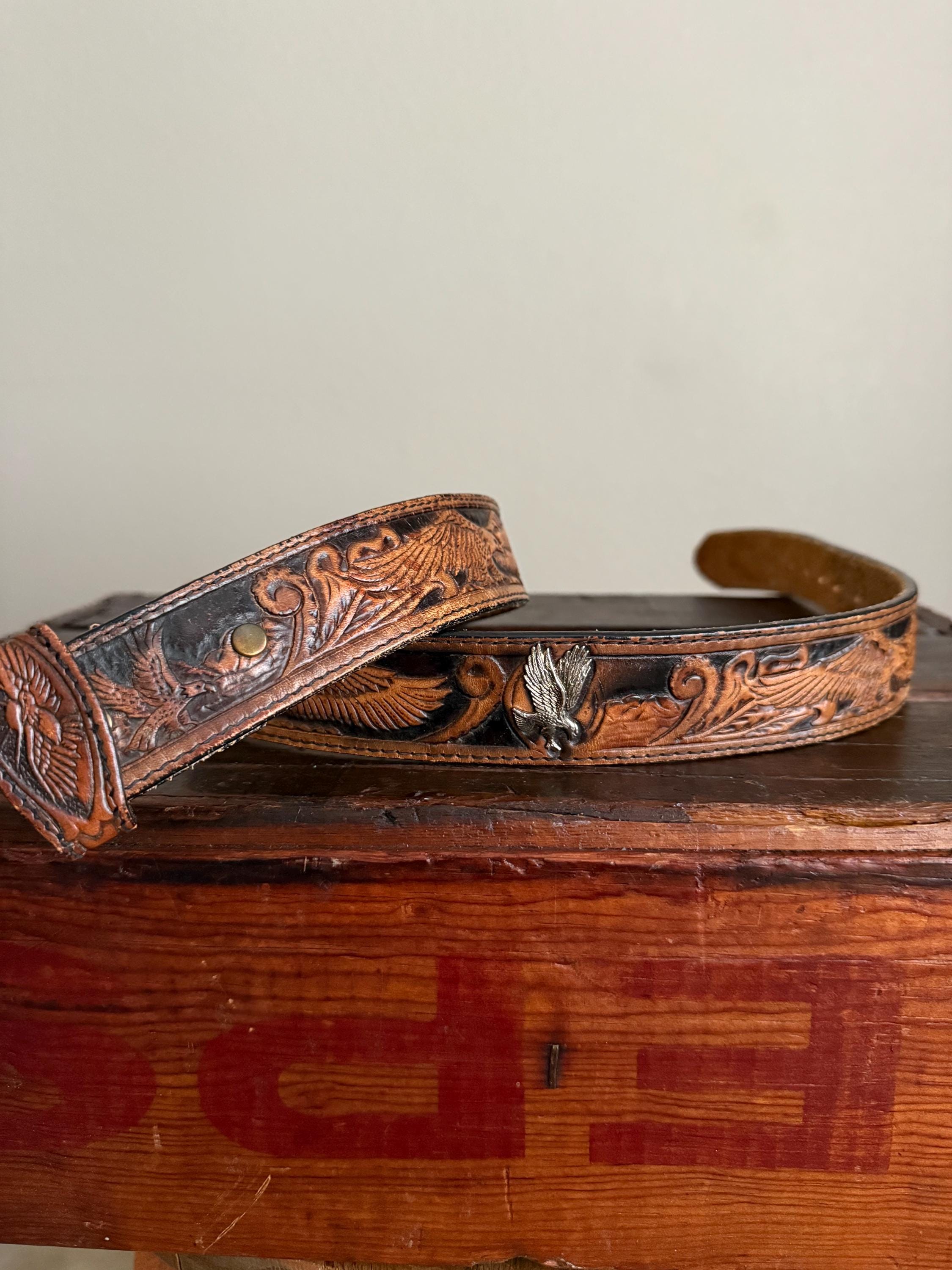 Calvin Klein Vintage Studded 90s Belt Rodeo Leather Cowgirl Tan Boho Medium Beige Western Belt - Etsy main image 3