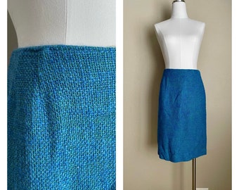 vintage 50s blue tweed wiggle skirt -- women's xsmall -- 25