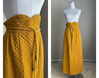 Vintage 70s saffron yellow quilted maxi corduroy skirt - small - 25/26