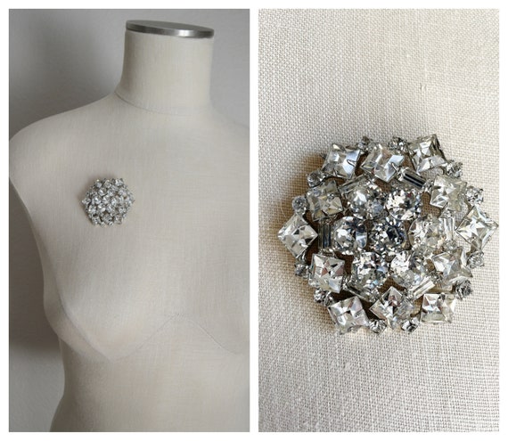/'50/'s Original Vintage,1950s Mid Century White Rhinestone Brooch
