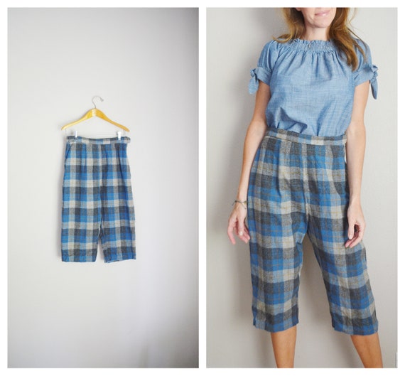 40s plaid wool capri trousers - small