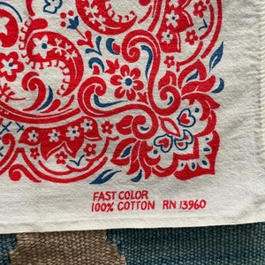 Vintage 60s 70s Fast Color RN 13960 Red White Blue Bandana Hankie Handkerchief image 4