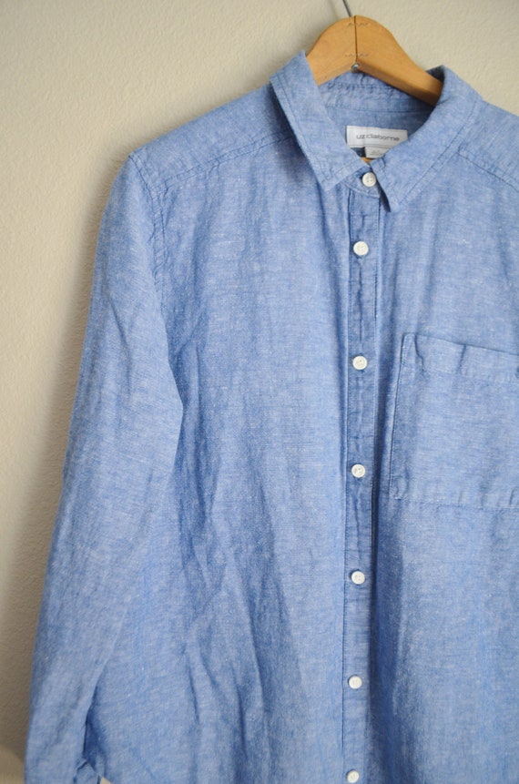 vintage 90s sky blue linen blouse - women's large - image 6