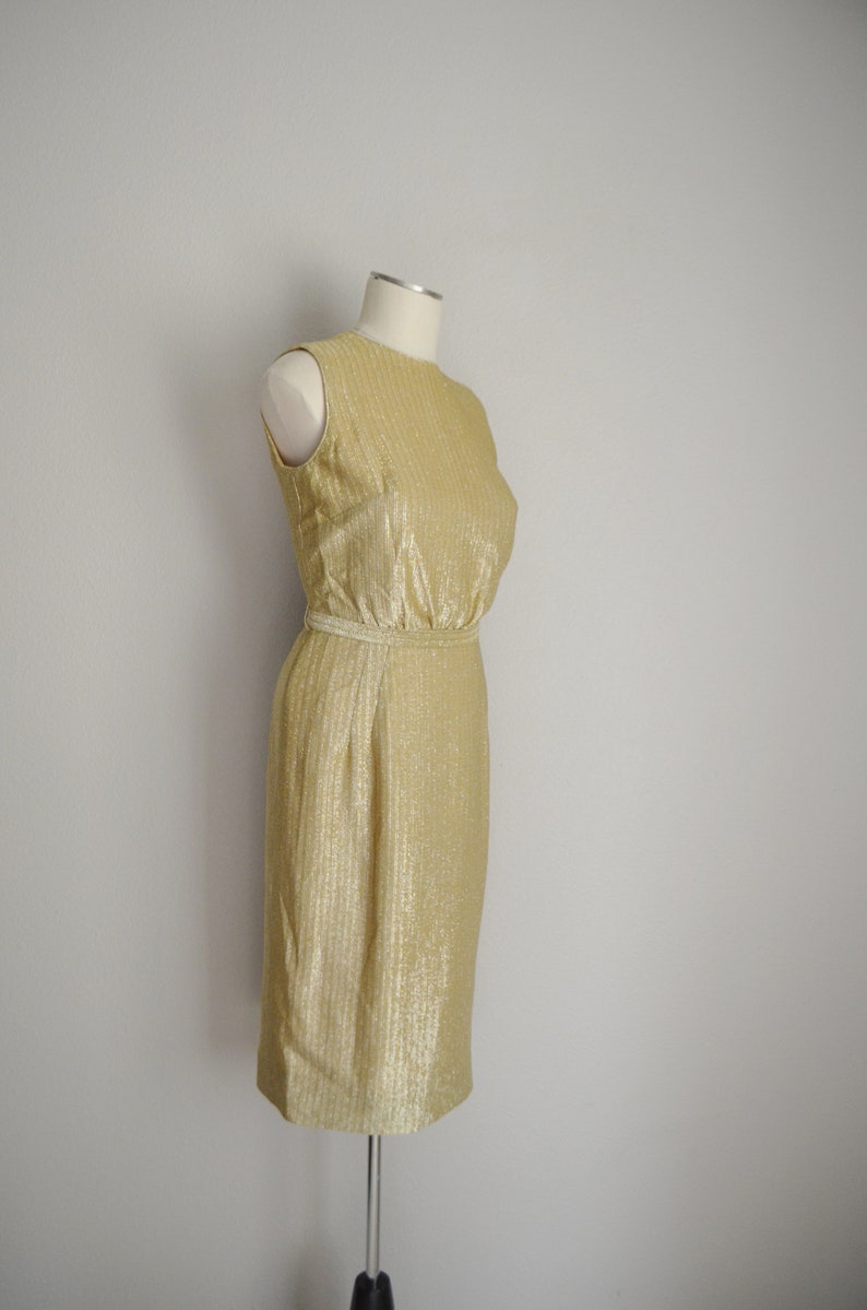 vintage 60s gold shimmer dress / vintage mid century gold party dress deadstock xsmall image 5