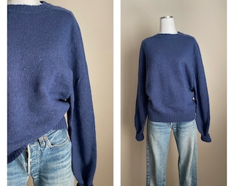 vintage 80s crew neck periwinkle blue shetland wool deadstock classic men's sweater -- men's large/women's x-large -unisex crew neck sweater