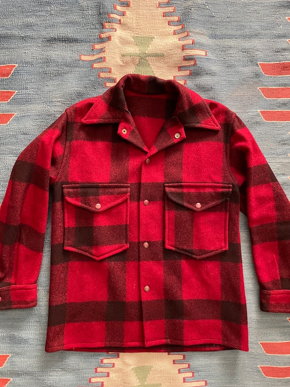 vintage 40s 50s Buffalo Plaid Red and Black Wool … - image 2