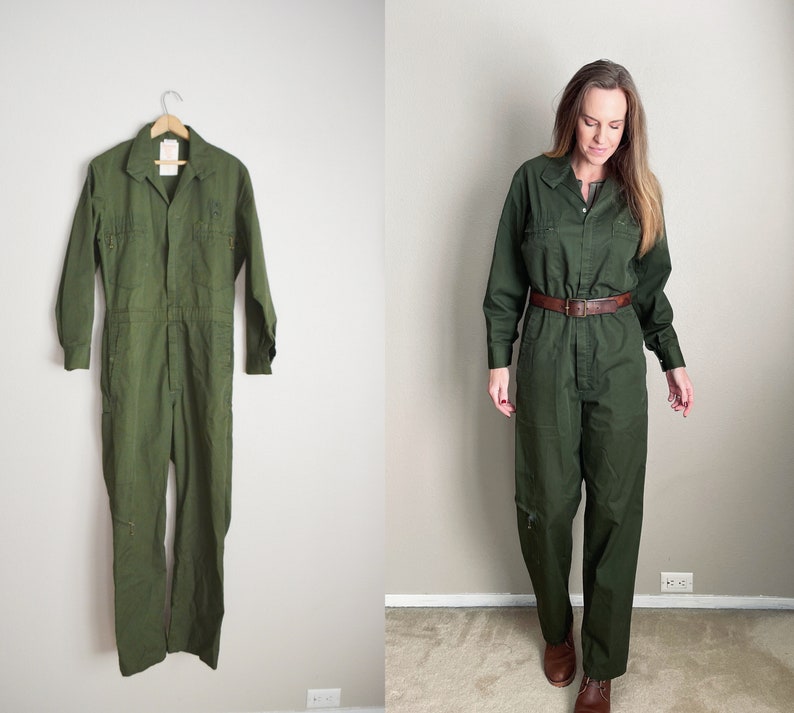 vintage '60s olive green park ranger style coveralls unisex 36 regular image 1