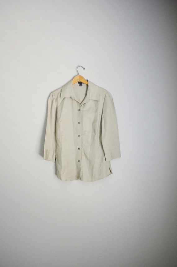 tan linen blouse / vintage 90s light tan linen bl… - image 2