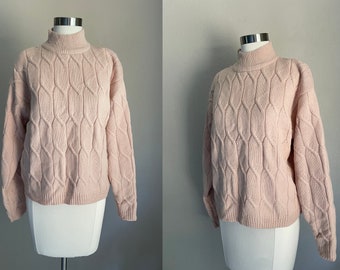 vintage rose 1980s cableknit boxy lambswool sweater  - medium / large