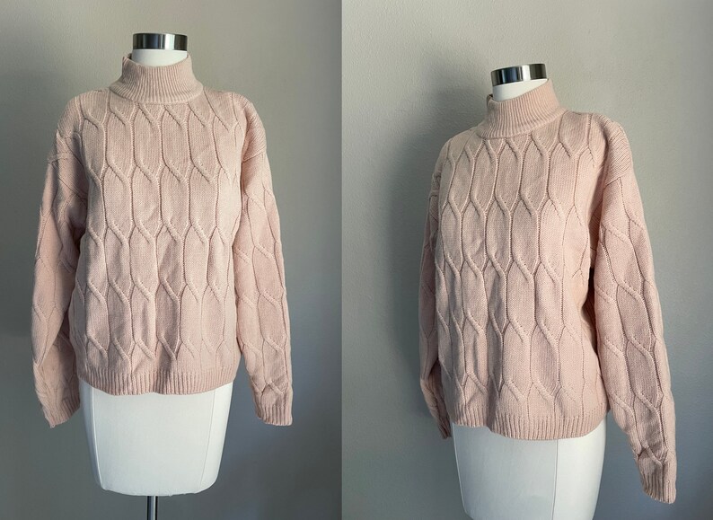 vintage rose 1980s cableknit boxy lambswool sweater medium / large image 1