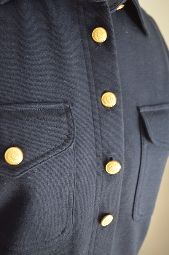 knit navy blue gold button vintage vest - medium … - image 5