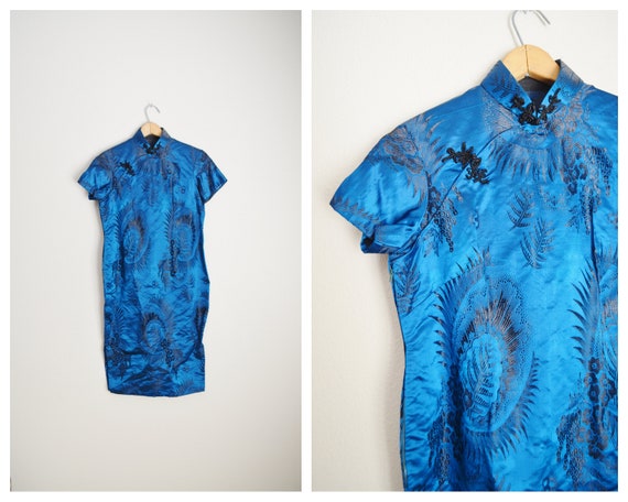 40s cheongsam qipao wiggle asian dress - small