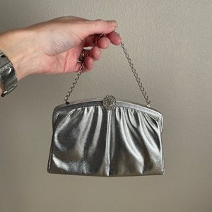 vintage 50s 60s MCM mid-century evening silver lame clasp handbag purse image 5