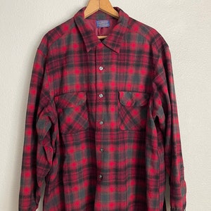 Vintage '50s Red Plaid Pendleton Board Shirt Loop Collar men's xlarge image 4