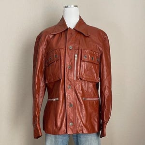 Vintage 70s Burnt Orange Brown Leather jacket - men's 42- small