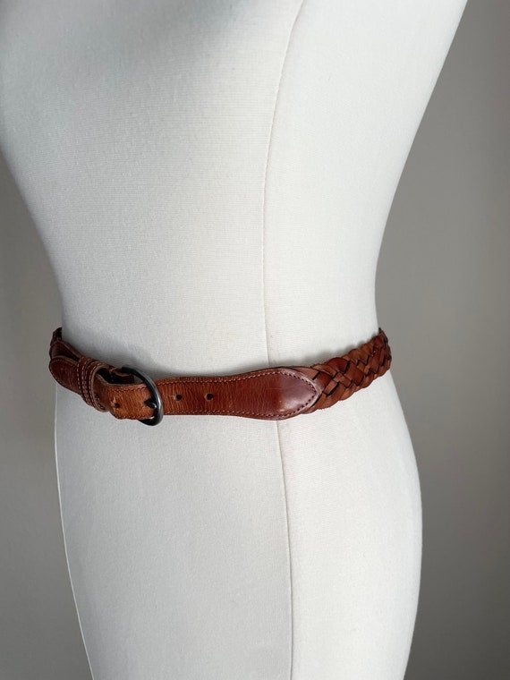 vintage british tan brown woven leather coach belt