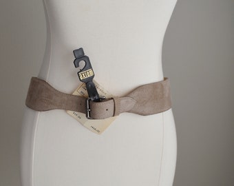 vintage 80s 90s taupe suede leather belt / women's tan gray wide leather belt -women's medium large