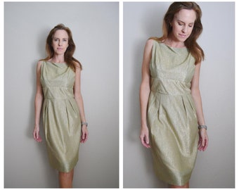 gold party dress / vintage 60s mid century golden cocktail sleeveless dress - small