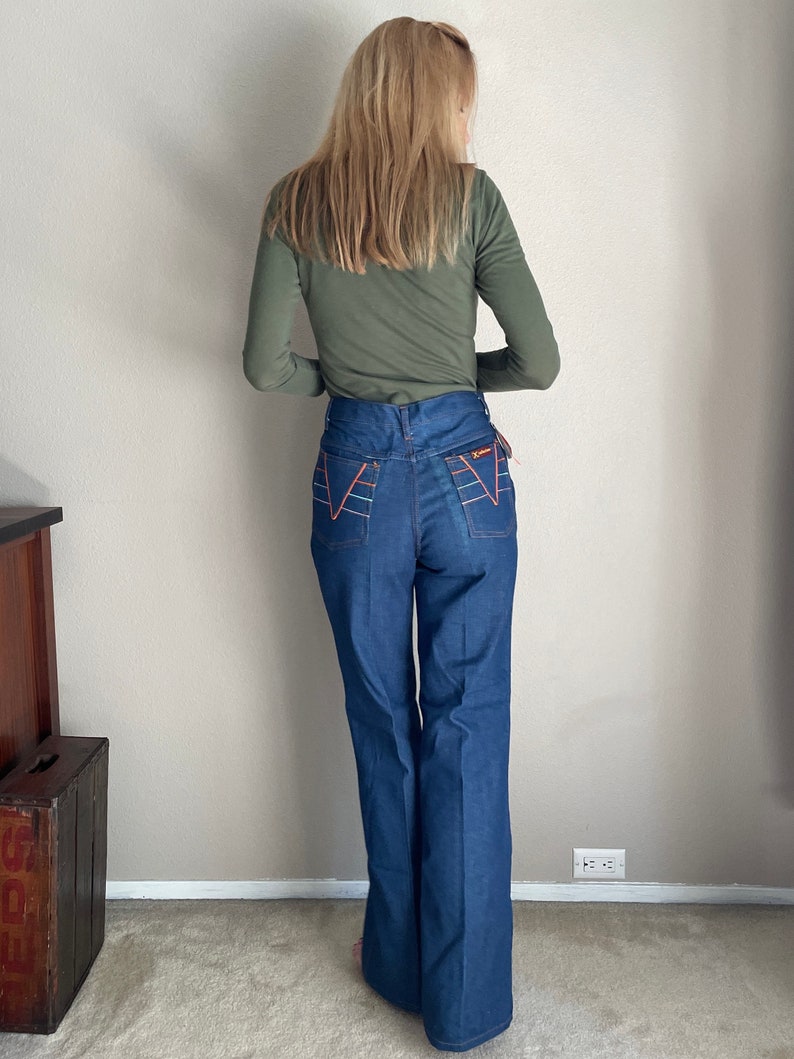 vintage 70s 80s Montgomery Ward high-waisted jeans Pocket Design Groovy Jeans 27x32-26/27 deadstock jeans image 2