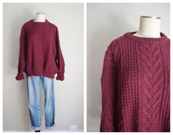 plum fisherman wool sweater - xlarge