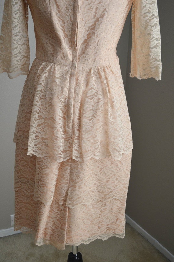 pale pink lace peplum dress / vintage 50s lace dr… - image 3