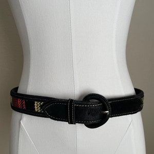 vintage ethnic woven Guatemalan black canvas leather belt colorful belt unisex size 31/32 medium women's image 4
