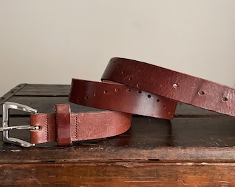 Vintage 90s Brown Leather Decorative Belt Silver Buckle - Women's Vintage 90s Brown Leather Decorative Belt Silver Buckle - Women's