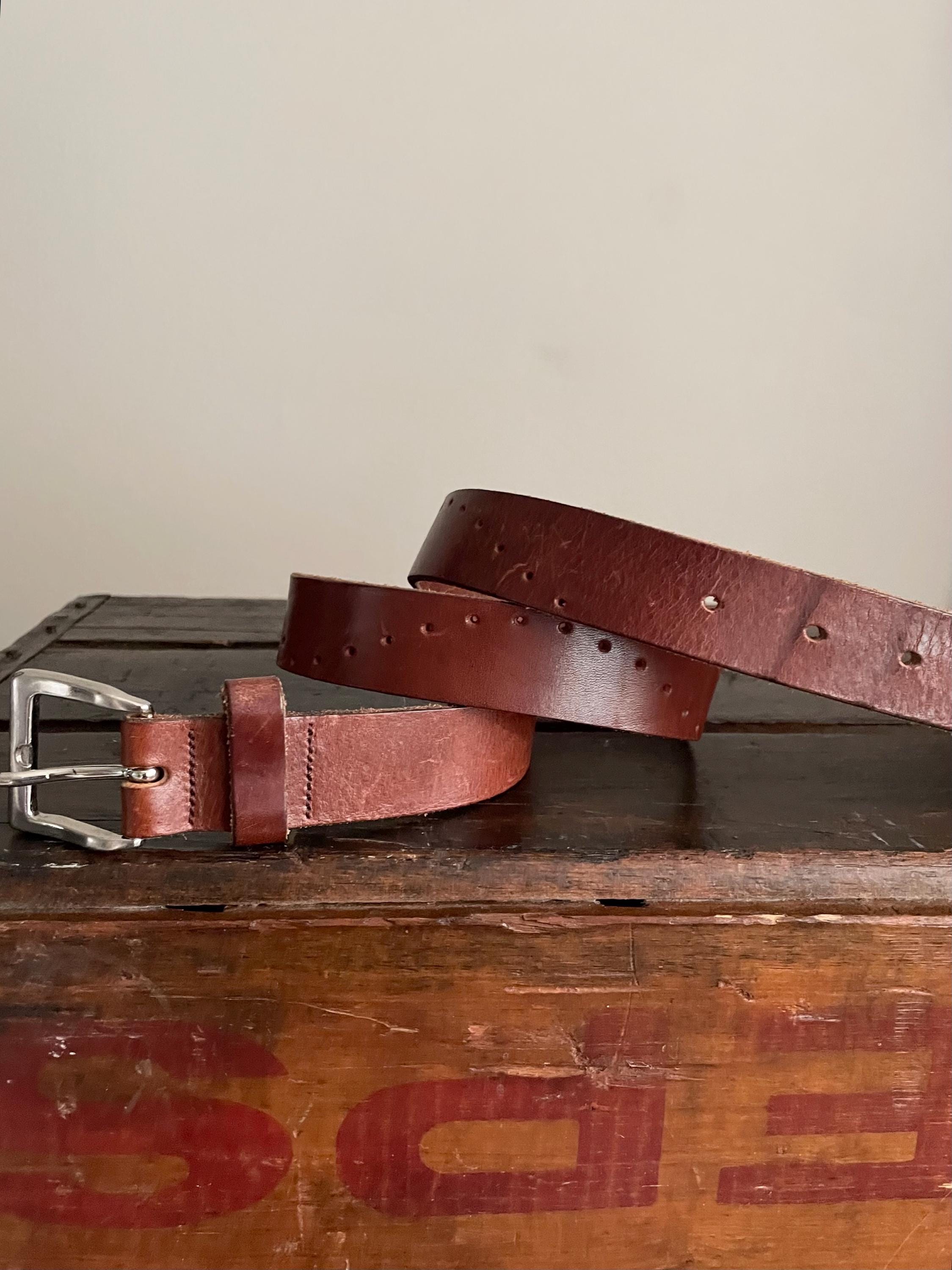 Vintage 90s Brown Leather Decorative Belt Silver Buckle - Women's