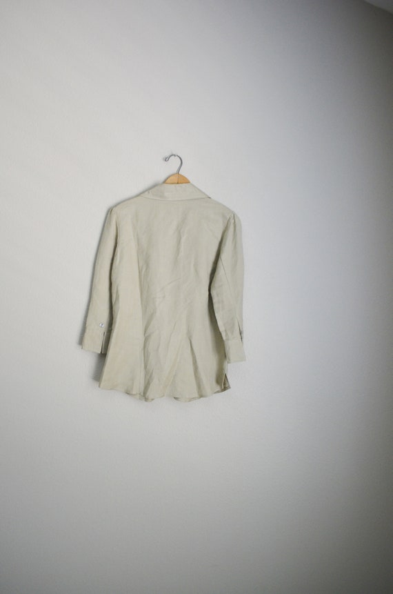 tan linen blouse / vintage 90s light tan linen bl… - image 7