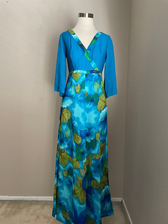vintage 60s 70s blue green floral Hawaiian Lauhal… - image 5