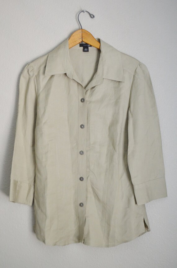 tan linen blouse / vintage 90s light tan linen bl… - image 3