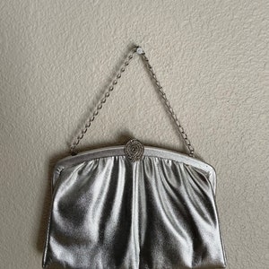 vintage 50s 60s MCM mid-century evening silver lame clasp handbag purse image 3