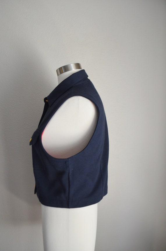 knit navy blue gold button vintage vest - medium … - image 6