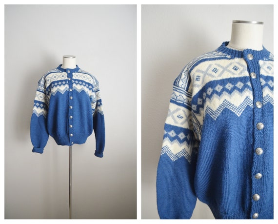 norwegian blue fair isle cardigan - large / xl