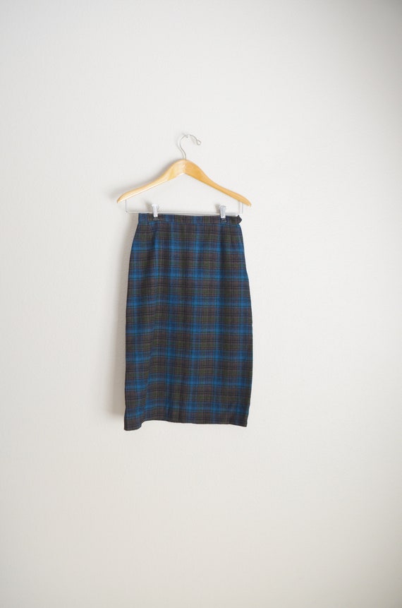 vintage 80s blue green plaid pencil high waisted … - image 2