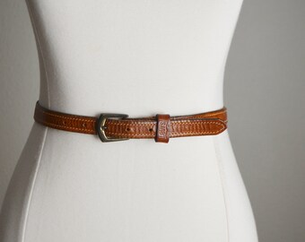 vintage 70s levi's skinny brown harness leather belt- women's xsmall small- 26/28
