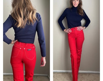 vintage usa made bright red Wrangler jeans - women's  22x34-size 000- 22 waist jeans